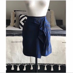 Hanii Y Draped Silk Skirt Size 4 Asymmetrical Printed Floral Black Blue Cocktail